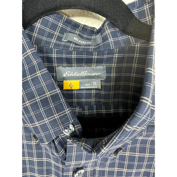 Eddie Bauer Men’s TL Relaxed Fit Plaid Button Front Shirt Blue Gray Cotton Blend - Picture 3 of 6